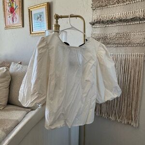 H&M White Puff Sleeve Blouse with Ruffled Style